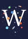 Letter W with the theme of outer space for Children. Letter graphic vector illustration for kids on outer space theme. space kids Royalty Free Stock Photo