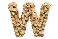 Letter W from wooden boxes. 3D rendering Royalty Free Stock Photo