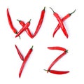 The letter W, X, Y, Z composed of red chili peppers