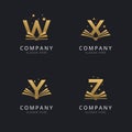 Letter W X Y and Z gold with abstract book logo template