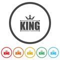 Letter or word KING icon. Set icons in color circle buttons Royalty Free Stock Photo