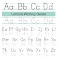 Letter Writing Guide. Tracing letters. Uppercase and lowercase letter Engish alphabet Royalty Free Stock Photo