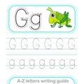 Letter Writing Guide. Worksheet Tracing letters G. Uppercase and lowercase letter English alphabet