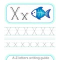 Letter Writing Guide. Worksheet Tracing letters X. Uppercase and lowercase letter English alphabet