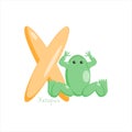 Letter X. Children's alphabet, cute xenopus. Vector illustration for learning English.