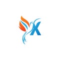Letter X combined with the fire wing hummingbird icon logo Royalty Free Stock Photo