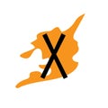 Letter X with illustration of orange color backing