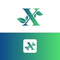 Letter X and leaf logo vector, Eco Logo Design. Letter X Vector Royalty Free Stock Photo