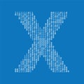 Letter X made from binary code digits. Technology background