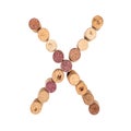 The letter `X` is made of wine corks. Isolated on white background Royalty Free Stock Photo