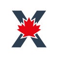 Letter X Maple Leaf Logo Template Symbol of Canada. Minimal Canadian Logo Business and Company Identity