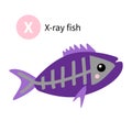 Letter X. X-ray fish. Zoo animal alphabet. English abc with cute cartoon kawaii funny baby animals. Education cards for kids.