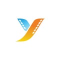 letter Y abstract bird fly film logo icon