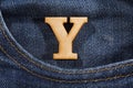 Letter Y of the alphabet - blue jeans texture background. Top view Royalty Free Stock Photo