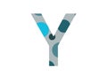 letter Y of the alphabet made with several blue dots and a gray background