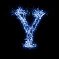 Letter Y. Blue fire flames on black Royalty Free Stock Photo