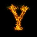 Letter Y. Fire flames on black isolated background Royalty Free Stock Photo