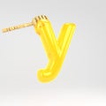 Letter Y lowercase. Honey font with dipper isolated on white background