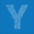 Letter Y made from binary code digits. Technology background