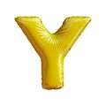 Letter Y made of gold balloon. 3d rendering isolated on white background