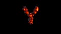 letter Y made of very hot fire rocks on black, isolated - object 3D illustration