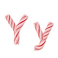 Letter Y Mint Candy Cane Alphabet Collection Striped in Red Christmas Colour . 3d Rendering Royalty Free Stock Photo