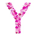 Letter Y from orchid flowers isolated on white