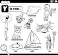 Letter y words educational cartoon set coloring page Royalty Free Stock Photo
