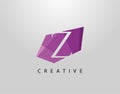 Letter Z Abstract Gem Stone Logo. Creative Z letter design with polygonal purple color on abstract stone shapes