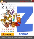 Letter Z from alphabet with cartoon zodiac signs Royalty Free Stock Photo