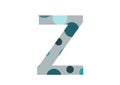 letter Z of the alphabet made with several blue dots and a gray background