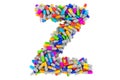 Letter Z from colored capsules. 3D rendering