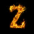 Letter Z. Fire flames on black isolated background Royalty Free Stock Photo