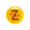 The letter Z in the golden bubble. Vitamins. Bubbles oil inside a large oil bubble isolated on white background