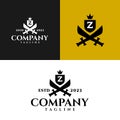 Letter Z inside a shield and a sword with a classic medieval style. classic elegant logo template