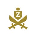 Letter Z inside a shield and a sword with a classic medieval style. classic elegant logo template