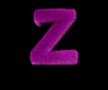 Letter Z of laughable fashion purple wool font isolated on black, laughable concept 3D illustration of symbols