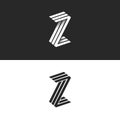 Letter Z logo isometric geometric shape 3D monogram, hipster graphic design initials ZZZ black and white emblem with shadow for