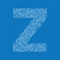 Letter Z made from binary code digits. Technology background