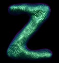 Letter Z made of natural green snake skin texture isolated on black. Royalty Free Stock Photo