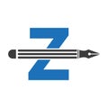 Letter Z with Pencil Logo Design Concept for Designer Logotype Architects Logo Vector Template