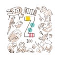 Letter Z - Zoo, cute alphabet series in doodle style