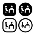 business interview or interogation icon or symbol. two stick people symbol sitting on chairs. Royalty Free Stock Photo