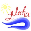 Lettering Aloha Text with Sea and Sun. Hand Sketched Aloha Typography Sign for Badge, Icon, Banner, Tag, Illustration Royalty Free Stock Photo
