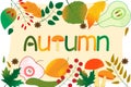 Lettering autumn with leaves  mushrooms  fruits and berries Royalty Free Stock Photo