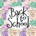 Lettering Back to school sketch on white circle and seamless colorful background. Royalty Free Stock Photo