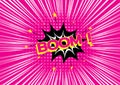 Lettering boom. Pop art. Bright pink colorful speed lines background. Effect motion lines for comic book and manga Royalty Free Stock Photo