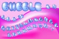 Lettering bubble font isolated on pink background. Texture alphabet. Vector logo letters