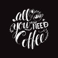 Lettering coffee poster with hand lettering quote in linear style All you need is coffee