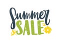 Lettering composition with handwritten cursive advertising text. Summer Sale bright inscription for seasonal discount